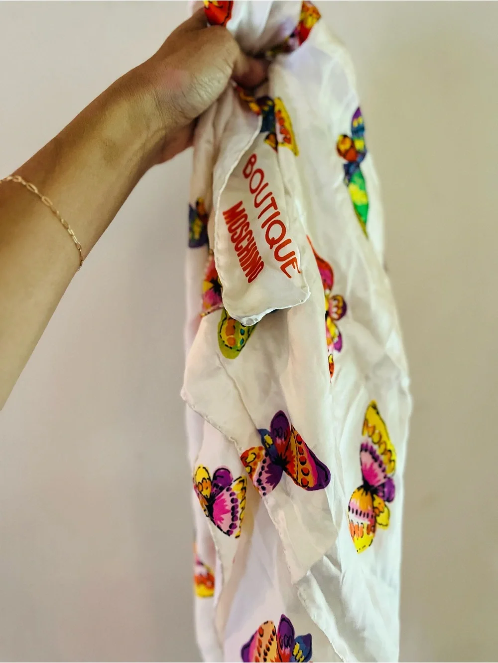 VTG Moschino Boutique 90s Butterfly Italian Deadstock Silk Rolled Edge Scarf